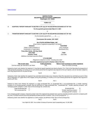 Thumbnail Oil States International
 10-Q Quarterly Report FY 