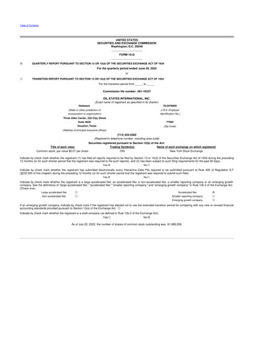 Thumbnail Oil States International
 10-Q Quarterly Report FY 