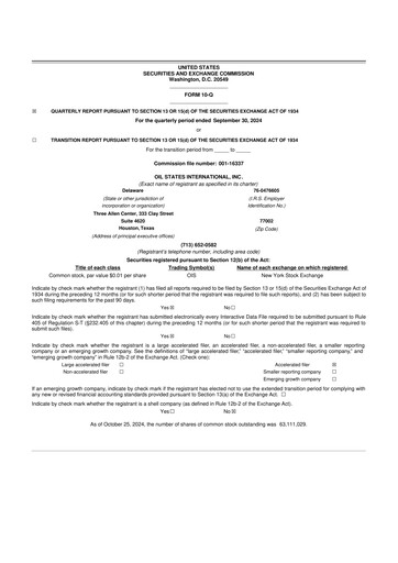 Thumbnail Oil States International
 10-Q Quarterly Report FY 