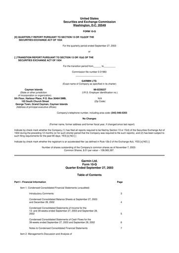 Vorschaubild Garmin 10-Q Quartalsbericht  