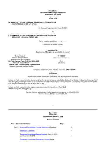 Vorschaubild Garmin 10-Q Quartalsbericht  