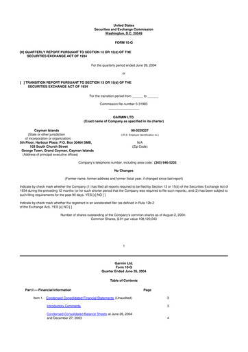 Vorschaubild Garmin 10-Q Quartalsbericht  