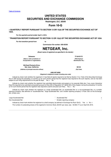 Miniature NETGEAR 10-Q Rapport trimestriel 2016 