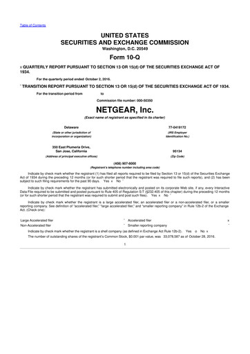 Miniature NETGEAR 10-Q Rapport trimestriel 2016 