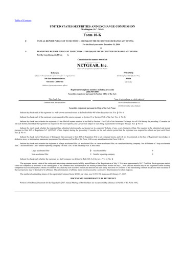 Thumbnail NETGEAR 10-K Annual Report 2016