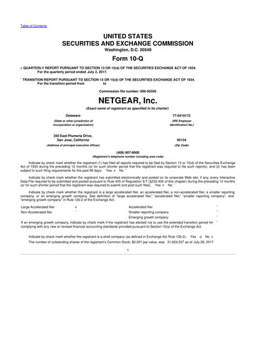 Miniature NETGEAR 10-Q Rapport trimestriel 2017 