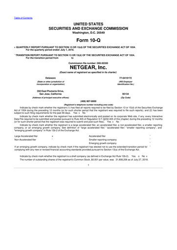 Miniature NETGEAR 10-Q Rapport trimestriel 2018 