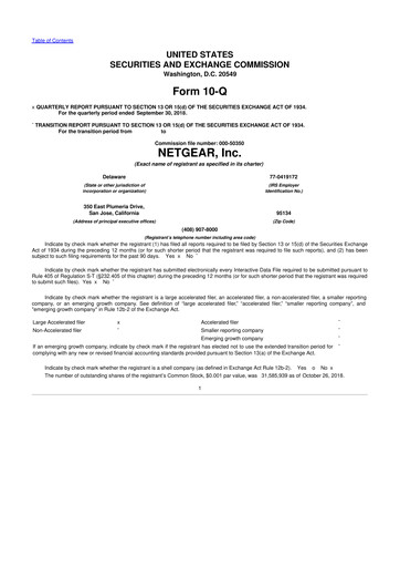 Miniature NETGEAR 10-Q Rapport trimestriel 2018 