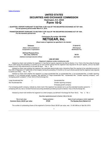 Miniature NETGEAR 10-Q Rapport trimestriel 2019 