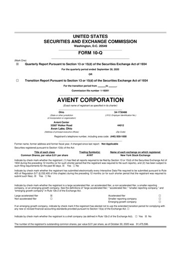 Miniature Avient 10-Q Rapport trimestriel 2020 