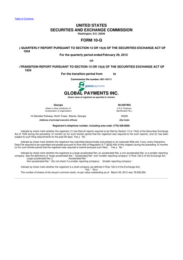 Thumbnail Global Payments 10-Q Quarterly Report FY2012 