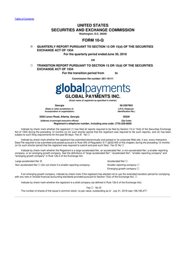 Thumbnail Global Payments 10-Q Quarterly Report FY2018 