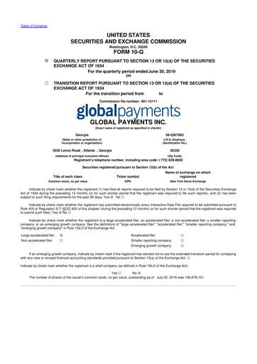 Thumbnail Global Payments 10-Q Quarterly Report FY2019 