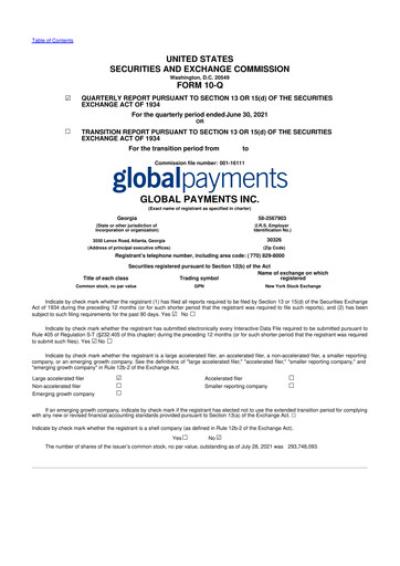 Thumbnail Global Payments 10-Q Quarterly Report FY2021 
