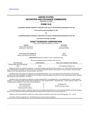 Miniature Exact Sciences 10-Q Rapport trimestriel 2020 