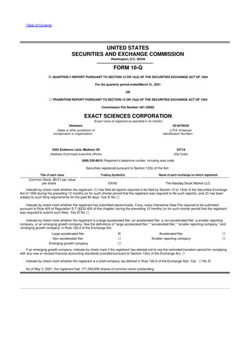 Miniature Exact Sciences 10-Q Rapport trimestriel 2021 