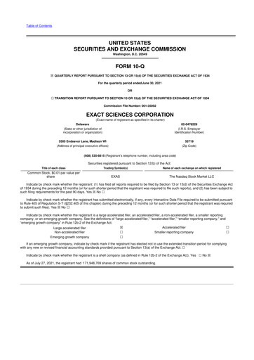 Miniature Exact Sciences 10-Q Rapport trimestriel 2021 