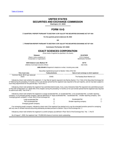 Miniature Exact Sciences 10-Q Rapport trimestriel 2022 