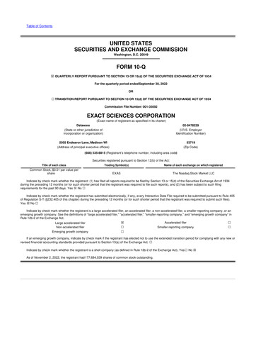 Miniature Exact Sciences 10-Q Rapport trimestriel 2022 