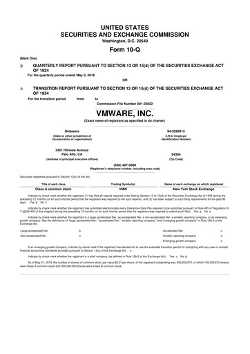Miniature Vmware 10-Q Rapport trimestriel 2020 