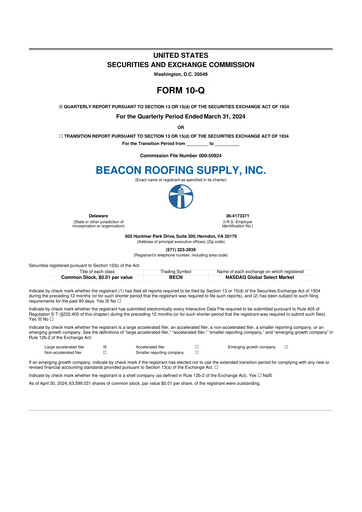 Vorschaubild Beacon Roofing Supply 10-Q Quartalsbericht 2024 