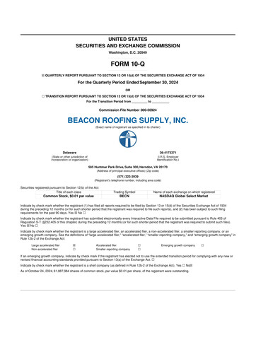 Vorschaubild Beacon Roofing Supply 10-Q Quartalsbericht 2024 