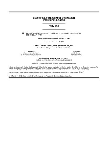 Miniature Take-Two Interactive
 10-Q Rapport trimestriel  