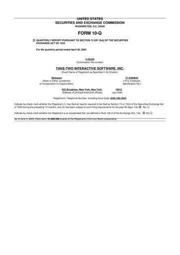 Miniature Take-Two Interactive
 10-Q Rapport trimestriel  