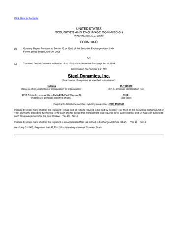 Thumbnail Steel Dynamics
 10-Q Quarterly Report FY 