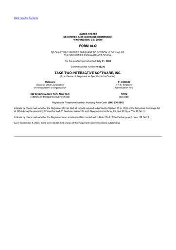 Miniature Take-Two Interactive
 10-Q Rapport trimestriel  