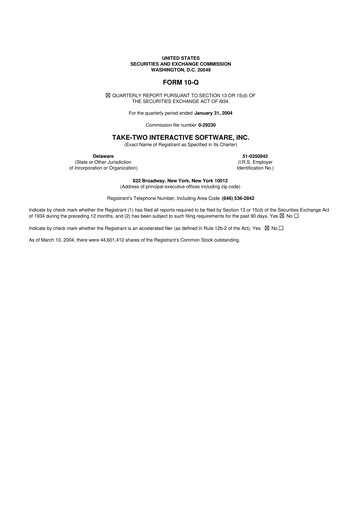 Miniature Take-Two Interactive
 10-Q Rapport trimestriel  