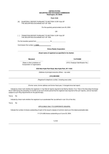 Vorschaubild Kimco Realty
 10-Q Quartalsbericht  