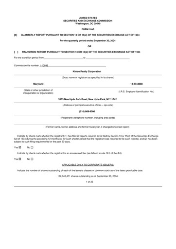 Vorschaubild Kimco Realty
 10-Q Quartalsbericht  
