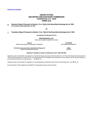 Thumbnail Steel Dynamics
 10-Q Quarterly Report FY 