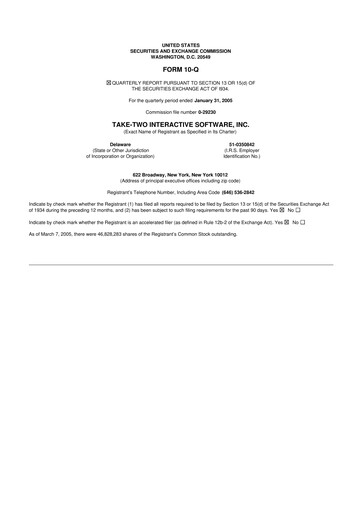 Miniature Take-Two Interactive
 10-Q Rapport trimestriel  