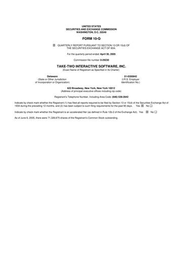 Miniature Take-Two Interactive
 10-Q Rapport trimestriel  