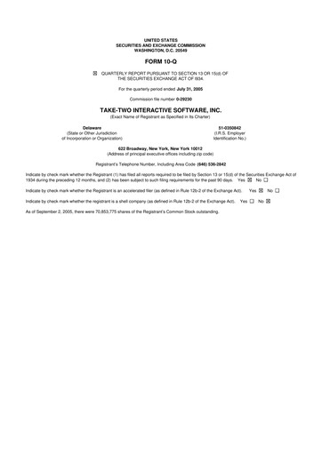 Miniature Take-Two Interactive
 10-Q Rapport trimestriel  