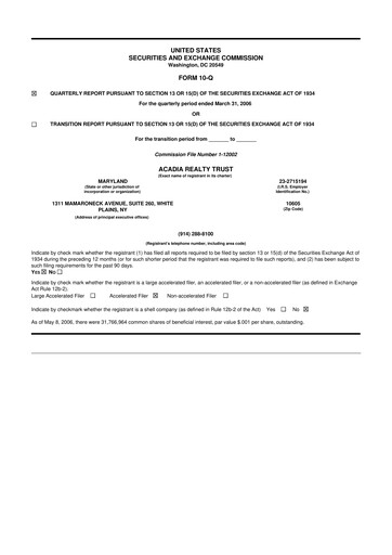 Thumbnail Acadia Realty Trust
 10-Q Quarterly Report FY 