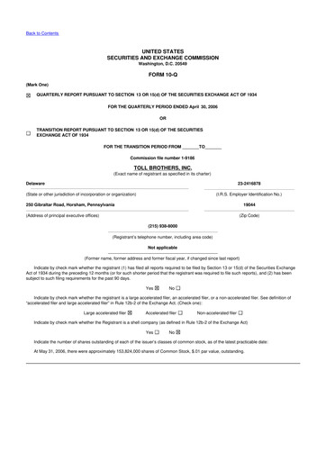 Thumbnail Toll Brothers
 10-Q Quarterly Report FY 