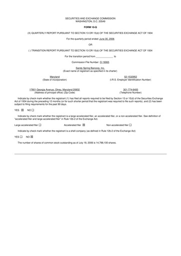 Thumbnail Sandy Spring Bank 10-Q Quarterly Report FY 