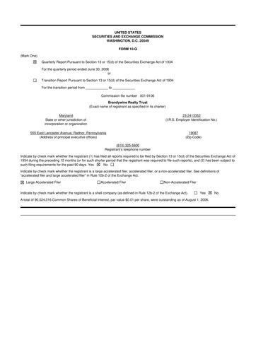 Thumbnail Brandywine Realty Trust
 10-Q Quarterly Report FY 