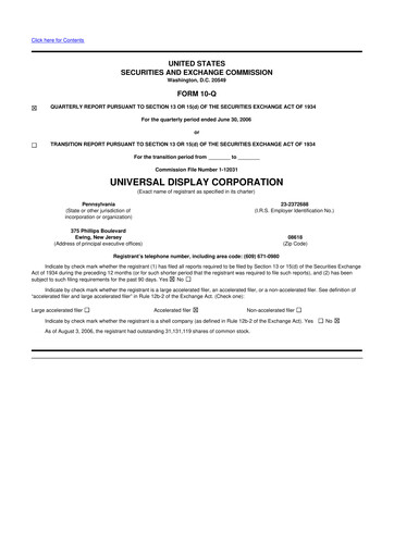 Miniature Universal Display Corporation
 10-Q Rapport trimestriel  