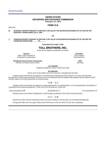 Thumbnail Toll Brothers
 10-Q Quarterly Report FY 