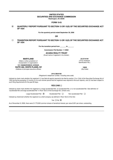 Thumbnail Acadia Realty Trust
 10-Q Quarterly Report FY 
