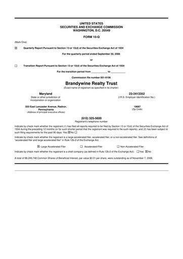 Thumbnail Brandywine Realty Trust
 10-Q Quarterly Report FY 