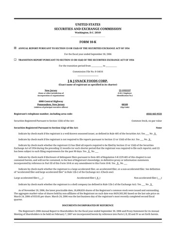 Thumbnail J&J Snack Foods
 10-K Annual Report 