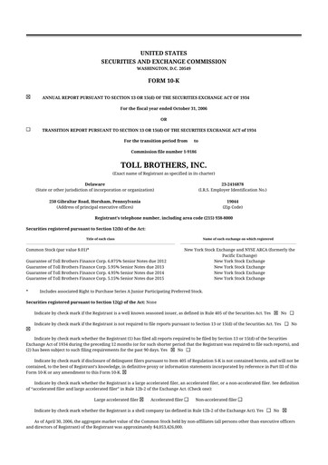 Thumbnail Toll Brothers
 10-K Annual Report 