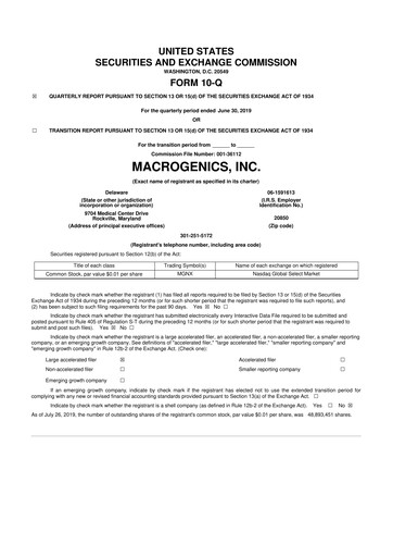 Thumbnail MacroGenics 10-Q Quarterly Report FY2019 