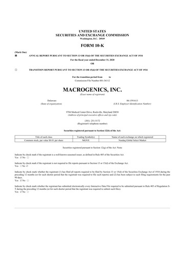 Thumbnail MacroGenics 10-K Annual Report 2020