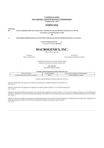 Thumbnail MacroGenics 10-K Annual Report 